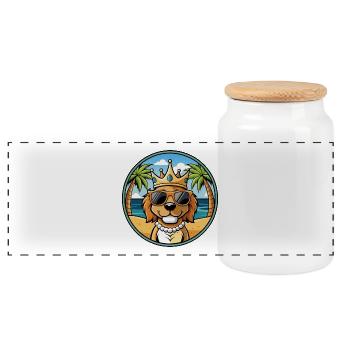 King Charles Dog Breed Cartoon Sunglasses Beach - Panoramic Cookie Jar with Wooden Lid - white - Front