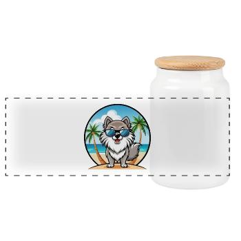Keeshond Chien Race Dessin Animé Lunettes de Soleil Plage - Boîte à biscuits avec couvercle en bois - blanc - Devant