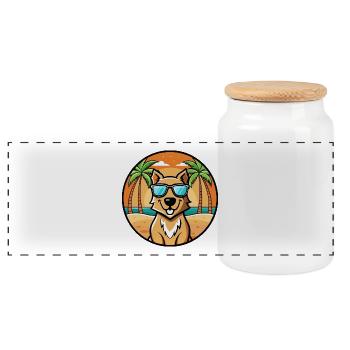 Kangal Hunderasse Cartoon Sonnenbrille Strand - Panorama Keksdose mit Holzdeckel - Weiß - Vorne