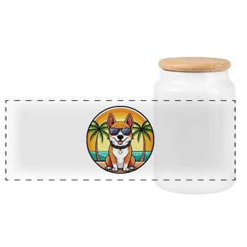 Japanischer Terrier Hund Rasse Cartoon Sonnenbrille Strand - Panorama Keksdose mit Holzdeckel - Weiß - Vorne