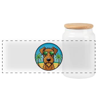 Irish Terrier Hunderasse Cartoon Sonnenbrille Strand - Panorama Keksdose mit Holzdeckel - Weiß - Vorne