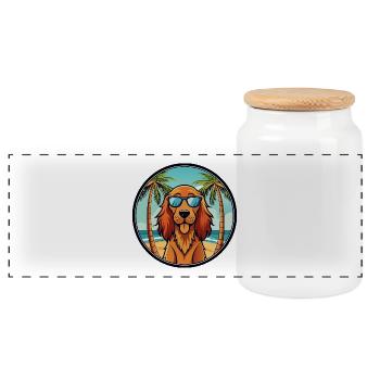 Irish Setter Hund Rasse Cartoon Sonnenbrille Strand - Panorama Keksdose mit Holzdeckel - Weiß - Vorne