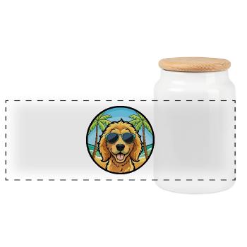 Goldendoodle Dog Breed Cartoon Sunglasses Beach - Panoramic Cookie Jar with Wooden Lid - white - Front