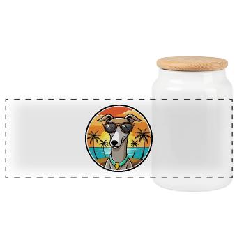 Galgo Español Hunderasse Cartoon Sonnenbrille Strand - Panorama Keksdose mit Holzdeckel - Weiß - Vorne