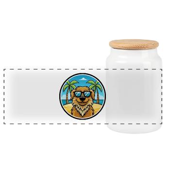 Friesische Wasserhundrasse Cartoon Sonnenbrille Strand - Panorama Keksdose mit Holzdeckel - Weiß - Vorne