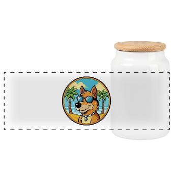 Friesischer Vorstehhund Rasse Cartoon Sonnenbrille Strand - Panorama Keksdose mit Holzdeckel - Weiß - Vorne