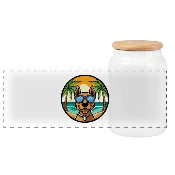 Finnischer Jagdhund Rasse Cartoon Sonnenbrille Strand - Panorama Keksdose mit Holzdeckel - Weiß - Vorne