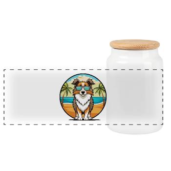 Berger anglais Chien Race Dessin Animé Lunettes De Soleil Plage - Boîte à biscuits avec couvercle en bois - blanc - Devant