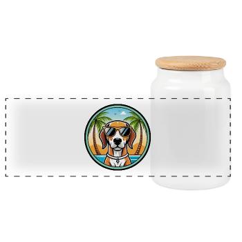 English Coonhound Dog Breed Cartoon Sunglass Beach - Panoramic Cookie Jar with Wooden Lid - white - Front
