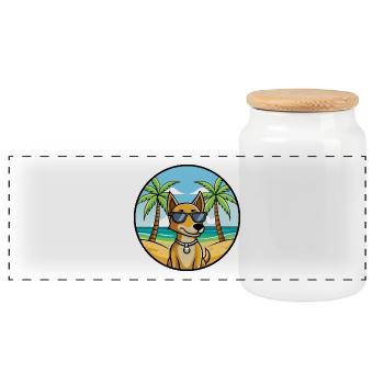 Kretischer Hund Hund Rasse Cartoon Sonnenbrille Strand - Panorama Keksdose mit Holzdeckel - Weiß - Vorne