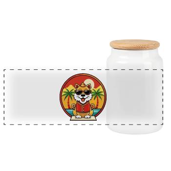 Chinesische kaiserliche Hunderasse Cartoon Sonnenbrille Strand - Panorama Keksdose mit Holzdeckel - Weiß - Vorne