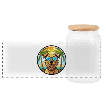Chesapeake Bay Retriever Dog Breed Cartoon Beach - Panoramic Cookie Jar with Wooden Lid - white - Front