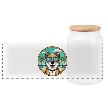 Central Asian Shepherd Dog Breed Cartoon Beach - Panoramic Cookie Jar with Wooden Lid - white - Front