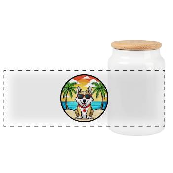 Kanadischer Labrador Husky Hunderasse Cartoon Beach - Panorama Keksdose mit Holzdeckel - Weiß - Vorne