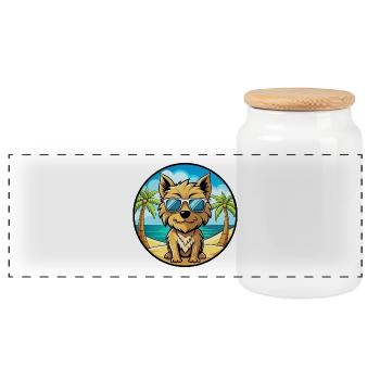 Cairn Terrier Hund Rasse Cartoon Sonnenbrille Strand - Panorama Keksdose mit Holzdeckel - Weiß - Vorne