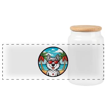 Canadian Eskimo Dog Breed Cartoon Sunglasses Beach - Panoramic Cookie Jar with Wooden Lid - white - Front