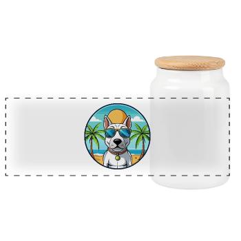 Bullterrier Hund Rasse Cartoon Sonnenbrille Strand - Panorama Keksdose mit Holzdeckel - Weiß - Vorne