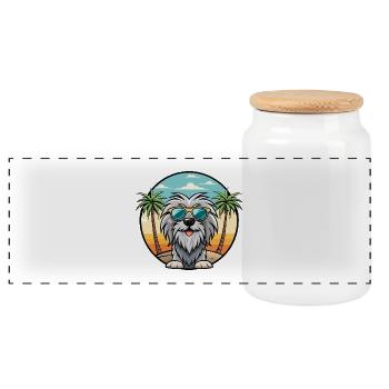 Bergamasco Schäferhund Rasse Cartoon Sonnenbrille Strand - Panorama Keksdose mit Holzdeckel - Weiß - Vorne