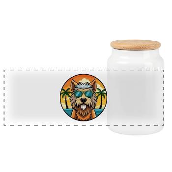 Briard Dog Breed Cartoon Sunglasses Beach - Panoramic Cookie Jar with Wooden Lid - white - Front