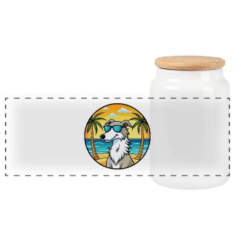 Borzoi Dog Breed Cartoon Sunglasses Beach - Panoramic Cookie Jar with Wooden Lid - white - Front