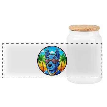 Blue Thai Ridgeback Dog Breed Cartoon Sunglasses - Panoramic Cookie Jar with Wooden Lid - white - Front