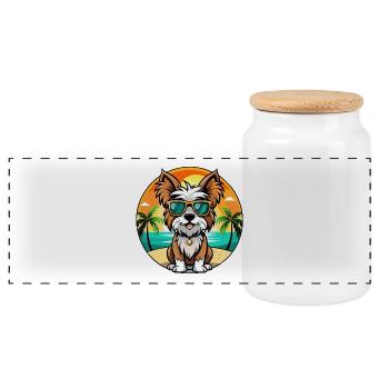 Biewer Terrier Hund Rasse Cartoon Sonnenbrille Strand - Panorama Keksdose mit Holzdeckel - Weiß - Vorne