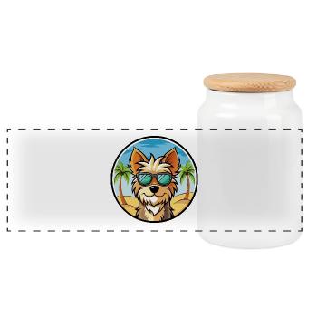 Bichon Yorkie Chien Race Dessin Animé Lunettes De Soleil Plage - Boîte à biscuits avec couvercle en bois - blanc - Devant