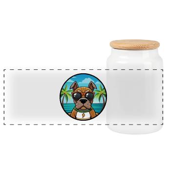 Boxer Hund Rasse Cartoon Sonnenbrille Strand - Panorama Keksdose mit Holzdeckel - Weiß - Vorne