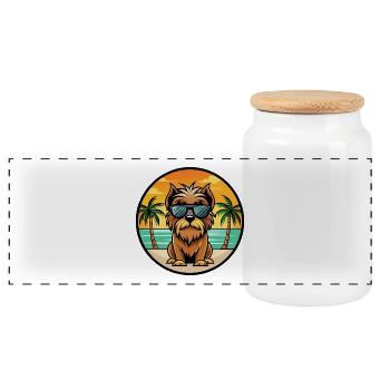 Belgische Griffon Hunderasse Cartoon Sonnenbrille Strand - Panorama Keksdose mit Holzdeckel - Weiß - Vorne