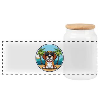 Beagle Hunderasse Cartoon Sonnenbrille Strand - Panorama Keksdose mit Holzdeckel - Weiß - Vorne