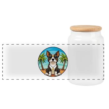Appenzeller Sennenhund Hunderasse Cartoon Beach - Panorama Keksdose mit Holzdeckel - Weiß - Vorne