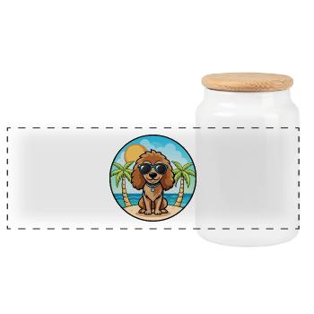 American Water Spaniel Dog Breed Cartoon Beach - Panoramic Cookie Jar with Wooden Lid - white - Front