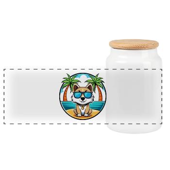 Akbash Dog Breed Cartoon Sunglasses Beach - Panoramic Cookie Jar with Wooden Lid - white - Front