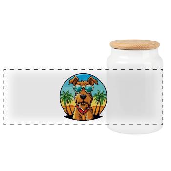 Airedale Terrier Hunderasse Cartoon Sonnenbrille Strand - Panorama Keksdose mit Holzdeckel - Weiß - Vorne