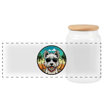 West Highland Terrier Hunderasse Cartoon Sonnenbrille - Panorama Keksdose mit Holzdeckel - Weiß - Vorne