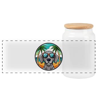 Weimaraner Hund Rasse Cartoon Sonnenbrille Strand - Panorama Keksdose mit Holzdeckel - Weiß - Vorne