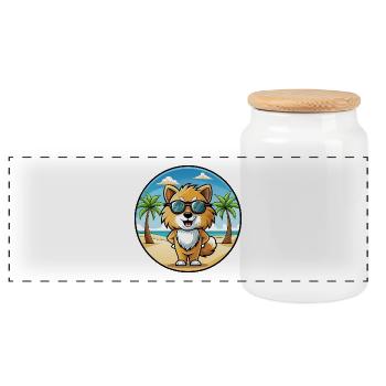 Spielzeug Deutscher Spitz Hund Rasse Cartoon Sonnenbrille Strand - Panorama Keksdose mit Holzdeckel - Weiß - Vorne