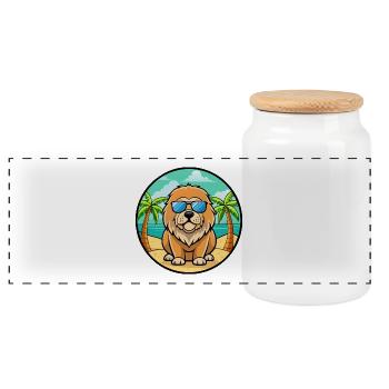 Tibetische Dogge Hunderasse Cartoon Sonnenbrille Strand - Panorama Keksdose mit Holzdeckel - Weiß - Vorne
