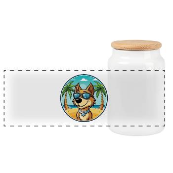 Stabij Dog Breed Cartoon Sunglasses Beach - Panoramic Cookie Jar with Wooden Lid - white - Front