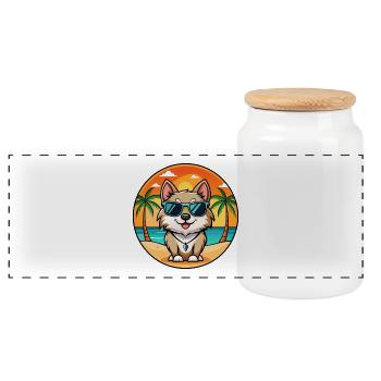 Schwedische Lapphund Hunderasse Cartoon Sonnenbrille Strand - Panorama Keksdose mit Holzdeckel - Weiß - Vorne