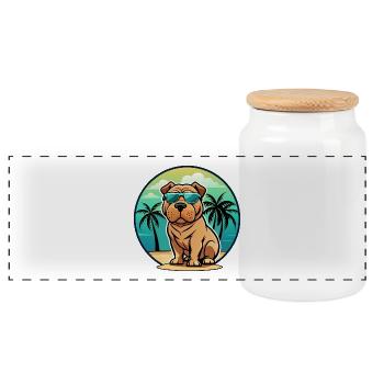 Shar Pei Hunderasse Cartoon Sonnenbrille Strand - Panorama Keksdose mit Holzdeckel - Weiß - Vorne