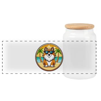Shetland Schäferhund Rasse Cartoon Sonnenbrille Strand - Panorama Keksdose mit Holzdeckel - Weiß - Vorne