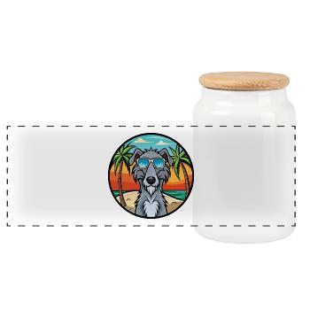 Scottish Deerhound Dog Breed Cartoon Sunglasses - Panoramic Cookie Jar with Wooden Lid - white - Front