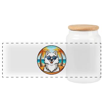 Samojede Hunderasse Cartoon Sonnenbrille Strand - Panorama Keksdose mit Holzdeckel - Weiß - Vorne