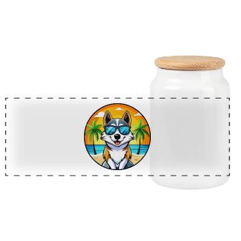 Russo Europäische Laika Hunderasse Cartoon Sonnenbrille - Panorama Keksdose mit Holzdeckel - Weiß - Vorne