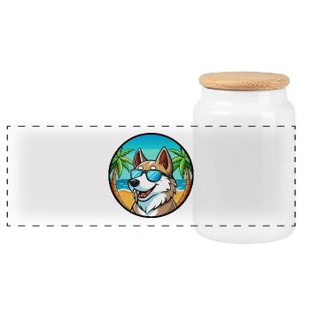 Russisch Europäischer Laika Hund Rasse Cartoon Strand - Panorama Keksdose mit Holzdeckel - Weiß - Vorne