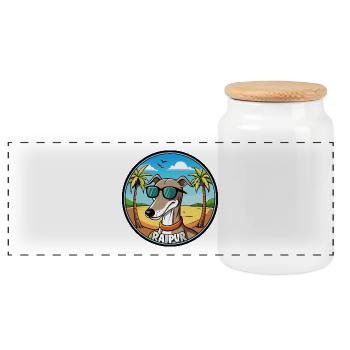 Rampur Windhund Hunderasse Cartoon Sonnenbrille Strand - Panorama Keksdose mit Holzdeckel - Weiß - Vorne