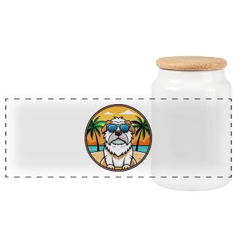 Pyrenäen-Mastiff-Hunderasse Cartoon-Sonnenbrille Strand - Panorama Keksdose mit Holzdeckel - Weiß - Vorne