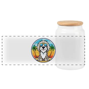 Picardie Schäferhund Rasse Cartoon Sonnenbrille Strand - Panorama Keksdose mit Holzdeckel - Weiß - Vorne