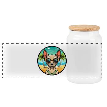 Race de chien sans poils péruvienne dessin animé lunettes de soleil plage - Boîte à biscuits avec couvercle en bois - blanc - Devant